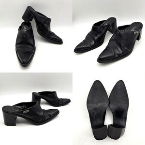 Vintage 00s Y2K Mudd 'SOPHIA' Black Faux Leather Block Heel Point Toe Mules 10M